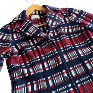 Vintage 60s 70s Red Navy White Plaid Tartan Knit Blazer Jacket Size 10 JC Penny